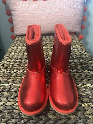 NWOT UGG Red Metallic M•2 Sparkle Classic Short Boots Size 4 Boots Bootie Shoes • $29.99