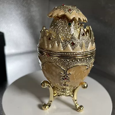 Chicken Peeking From Faberge Egg Trinket Box By Keren Kopal. Detailed Cute! • $31