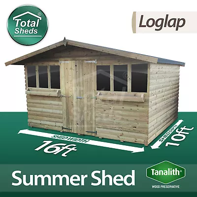 16x10 Garden Shed Summer House +1ft Overhang Pressure Treated Tanalised Loglap • £3352.61