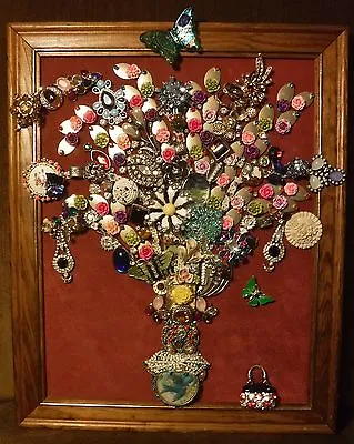 Vintage Jewelry Art Bouquet Signed And Framed • $125.59