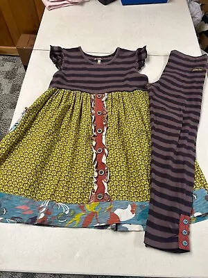Matilda Jane Adorable Stripes & Floral Knit Dress & Leggings Outfit Girls 10 • $26.25
