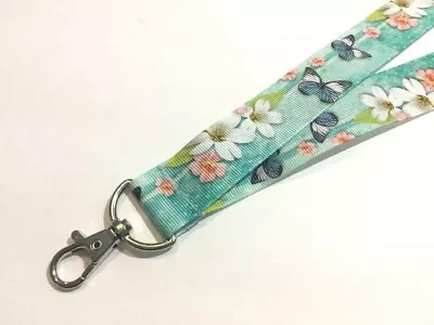 Blue With Butterflies And Flowers 1  Wide ID Lanyard With Lobster Claw Clasp • $12