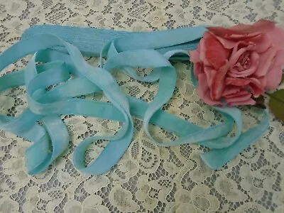 VINTAGE LUXURIOUS 1940s FRANCE SOFT VELVET RIBBON 1/2  BLUE TURQUOISE • $3