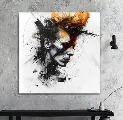 David Bowie Abstract Printed Canvas Wall Art Picture Square Ready To Hang Decor • £12.74