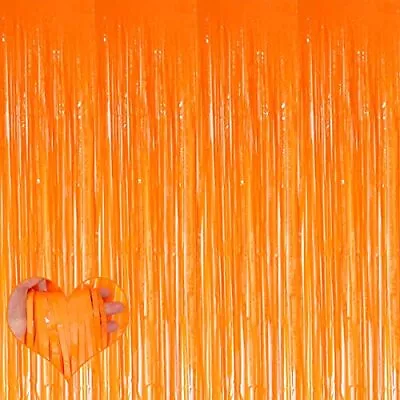 4 Pack Orange Fringe Curtain Backdrop 3.2Ft X 8.2Ft Metallic Tinsel Foil Frin... • $24.79