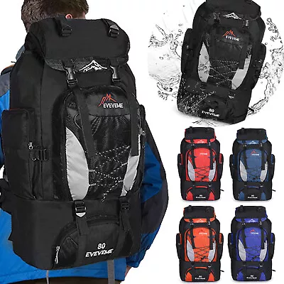 80L Hiking Camping Backpack Large Outdoor Travel Trekking Rucksack Luggage Bag • £14.99