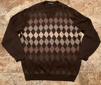 Roundtree & Yorke Argyle V-neck Sweater ( Mens 2xt ) Brown Preowned • $24.99