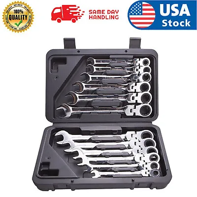 12Pc 8-19mm Metric Flexible Head Ratcheting Wrench Combination Spanner Tool Set • $33.59