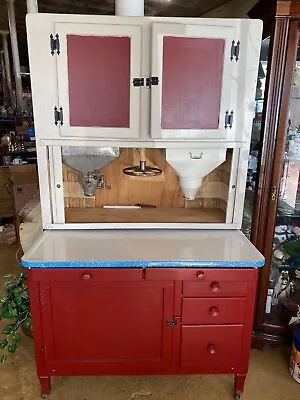 Antique Hoosier Cabinet W/ Flour & Sugar Bin Spice Carousel & More.  Beautiful • $450