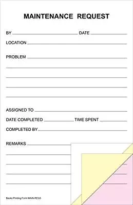 Maintenance Request Forms On 3 Part Carbonless Paper (Pack Of 250) • $88.49