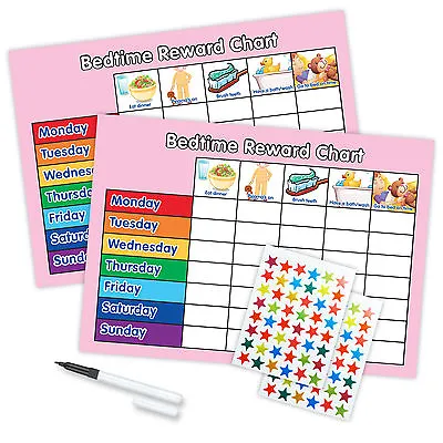 Bedtime Routine Reward Chart X 2 Magnetic Available Free Pen & Stars • £7.60