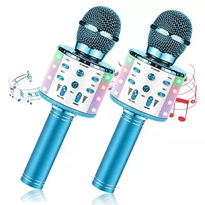  2 Pack Karaoke Microphone For KidsBluetooth Microphone With LED Lights 2*Blue • $61.04