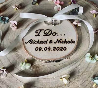 Personalised Ring Cushion Bearer Rustic Wedding Tree Ring Holder Mr & Mrs Rings  • £6.99