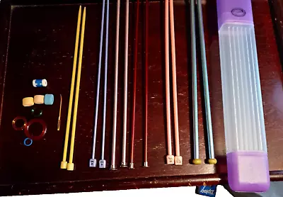 Vintage Knitting Needle Set Of 6 Pairs Needles Accessories And Case Excellent • $12