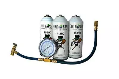 290 R290 Enviro-Safe R-290 Refrigerant 3 Cans & Gauge Kit #8006 • $59.99