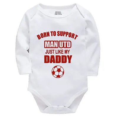 Personalised Man Utd Born To Support Long Sleeve Baby Bodysuit Grow Football • £11.99