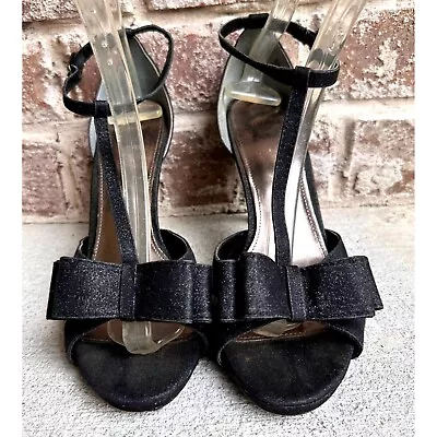 I Miller Black Stiletto High Heels 9M Black Bow Ankle Buckle Peep Toe Bride • $32.95