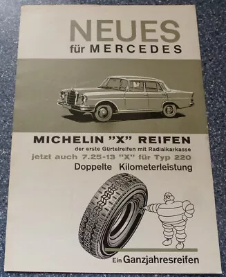 Prospectus Advertising Page Michelin  X  Tires For Mercedes Rear Fin 180 190 220 SE • $5.22