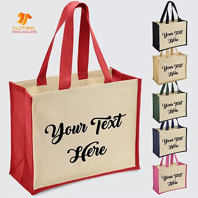 Personalised Womens Heavyweight Shopper Custom Text Jute & Canvas Shopping Bag • £11.45