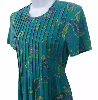 Vintage 90s Womens Dress Floral Paisley Faded Teal Tied Back Size PS • $48.36