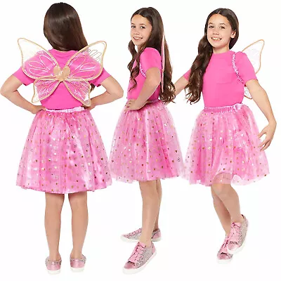 Child Girls Pink Butterfly Fairy Set Fancy Dress Costume Kids Costume 3-8 Years • £18.99