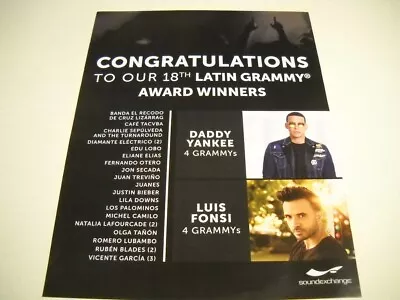 DADDY YANKEE And LUIS FONSI 4 Grammys Each - Original 2017 Promo Poster Ad • $9.95