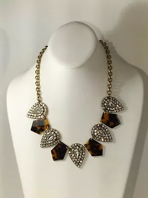 J Crew Statement Clear Rhinestone  Tortoise Gold Tone Necklace • $29.99