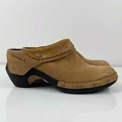 Merrell Women’s Luxe Wrap Dune Brown Leather Mule Studded Clogs Size 7.5 • $37.99