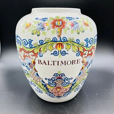 Antique Royal Goedewaagen Delft “BALTIMORE” Tobacco Jar -No Lid- 7.5” Tall • $85