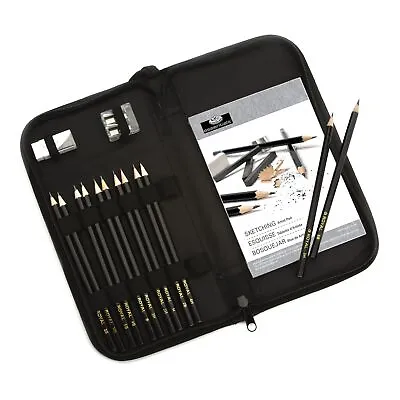 Sketching Set Graphite Pencils Drawing Eraser Sharpener Set In Case Black • £6.75