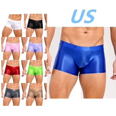 US Mens Glossy Boxer Briefs Low Rise Shorts Swim Trunks Underwear Beachwear • $9.11