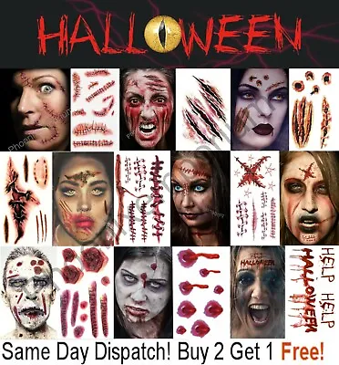 Halloween Tattoos Fancy Dress Make Up FX Fake Scars Wounds Cuts Horror Blood UK • £2.29