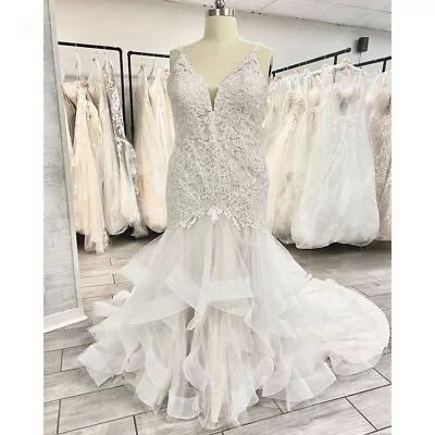 Sexy Mermaid Wedding Dresses V Neck Sleeveless Tulle Appliques Bridal Gown Train • $146