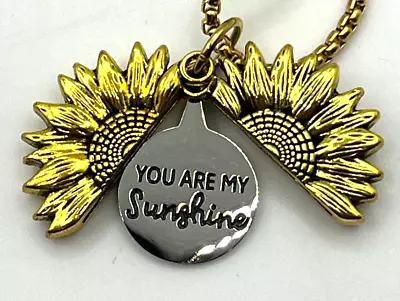 You Are My Sunshine Enclosed By Sunflower Locket Gold Necklace 24in • $10