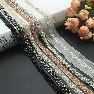 2 Meter Pearl Beaded Trim Lace Edge Wedding Bridal Dress Applique Sewing Craft • $12.99