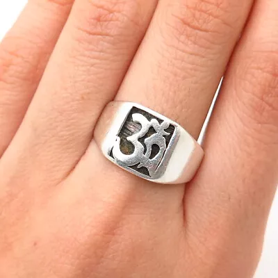 925 Sterling Silver Om Mantra Meditation Wide Ring Size 9 • $33.99