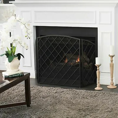 Modern 3 Panel Iron Mesh Fireplace Screen • $148.42