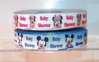 Baby Shower Grosgrain Ribbon 22mm (7/8 ) Wide 1m 2m 5m Mickey Minnie Pink Blue • £1.52