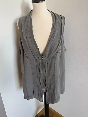 Ulla Popken Linen Mix Gilet Waistcoat UK 24 26 Grey Lagenlook Summer Zip Down • £29.99