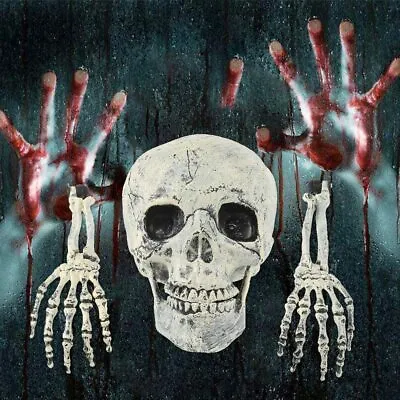 Skeleton Head & Hands Set Halloween Decoration Scary Skull Skeleton Garden Decor • £11.89