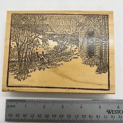 C2 Country Wood Cabin Barn Sunset Scene Wooden Rubber Stamp NEW • $14
