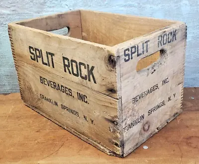 Antique Split Rock Beverages Franklin Springs NY Soda Bottle Wood Box Crate • $125