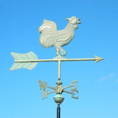 Aged Copper Verdigris Cockerel Weathervane - Rooster Windvane Weathercock • £199.99