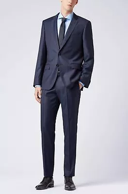 NWT Hugo Boss Mens 'Huge6/Genius5' 100% Wool Slim Fit Plaid Dark Blue Suit 42S • $321.20