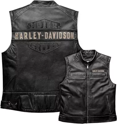 Men's Genuine Leather Vest | Motorcycle Zipper Biker Vest Harley Davidson • $65.95