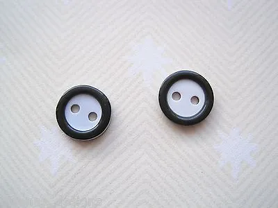 £2.49 • Buy BLACK WHITE MONOCHROME BUTTON STUD Earrings Silver Plated 1960's Cute Gift 