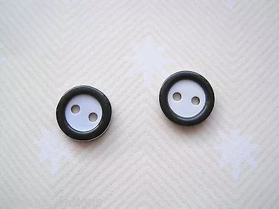 BLACK WHITE MONOCHROME BUTTON STUD Earrings Silver Plated 1960's Cute Gift  • £2.49