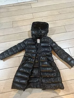 $795 Pre- Owned Moncler Girl Long Jacket Puffer DOWN Coat Black Hooded Size 8 • $505