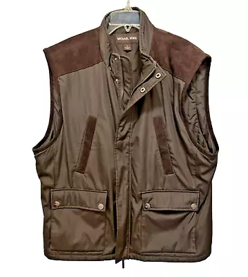 Men's Large Vest Michael Kors Suede Nylon Brown Full Zip Pockets • $19.99