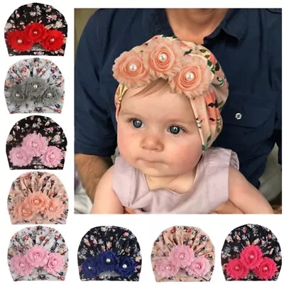 Infant Baby Beanie Turban Hat Girls Flowers Cap Newborn Head Wrap Kids Headband • $9.39